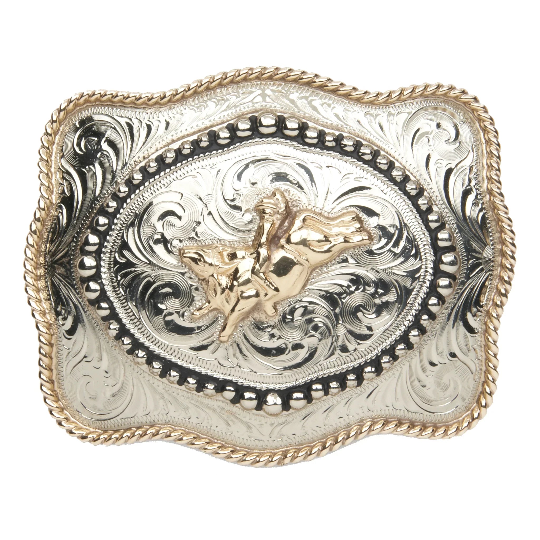 And West Hand-Finished Bull Rider with Inside Beaded Border Buckle - 915